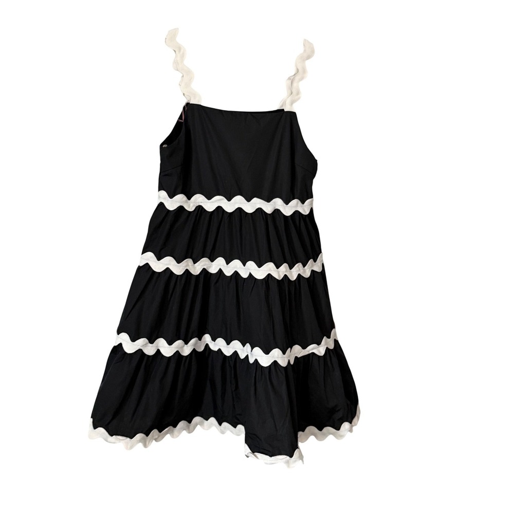 Entro Black Tiered Mini Dress White‎ Ruffle Trim Sleeveless Summer Casual